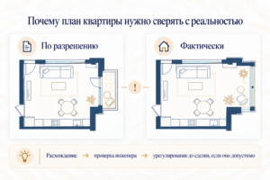 Сравнение разрешённой и фактической планировки квартиры в Греции на примере застеклённого балкона.